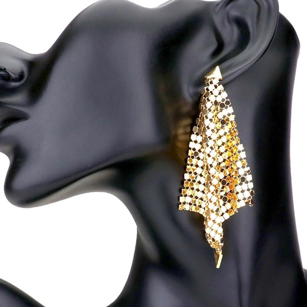 Gold Mesh Chain Dangle Drop Statement Earrings